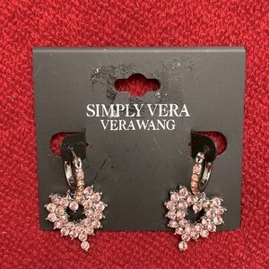 New!! Vero Wang lavender/pink CZ encrusted heart dangle hoop earrings